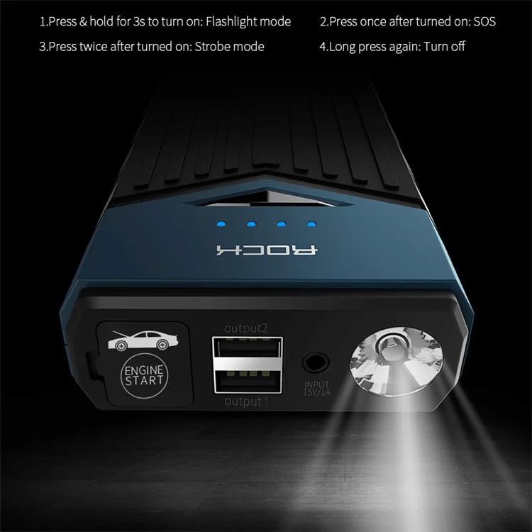 ROCK Car Jump Starter 10000mAh Power Bank Emergency Battery Charger with SOS Light
