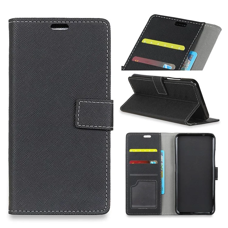 Cross Texture Wallet Leather Stand Case for Huawei P20 Lite / Nova 3e - Black