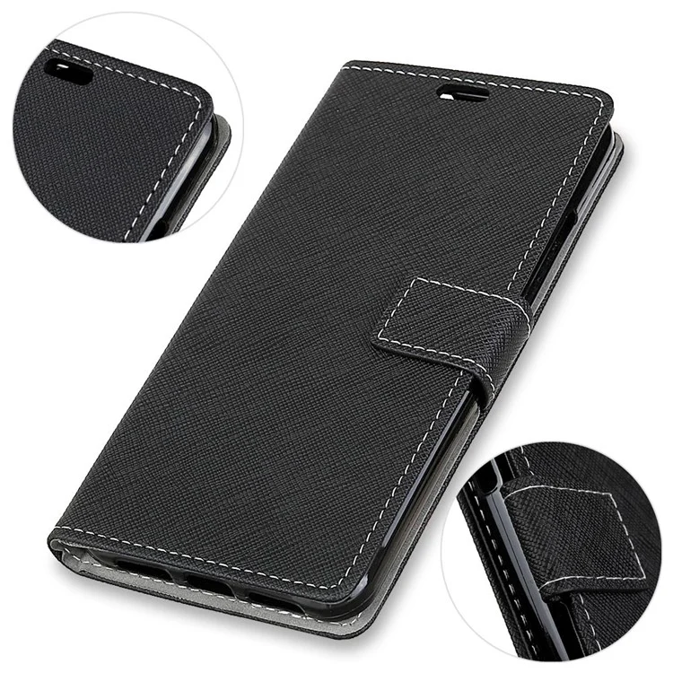 Cross Texture Wallet Leather Stand Case for Huawei P20 Lite / Nova 3e - Black