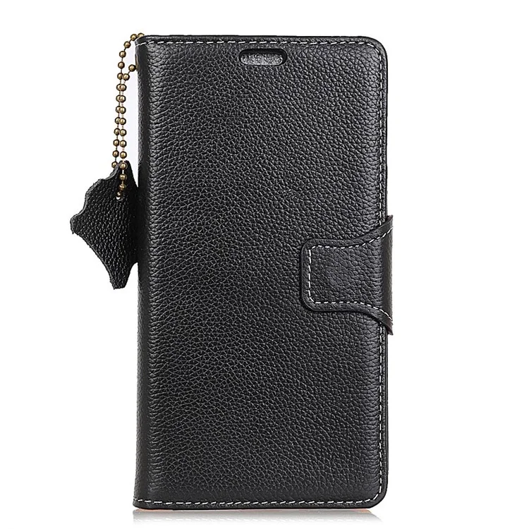 MURREN Litchi Skin Genuine Leather Wallet Case for Huawei Y9 (2018) / Enjoy 8 Plus - Black
