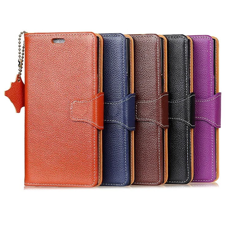 MURREN Litchi Skin Genuine Leather Wallet Case for Huawei Y9 (2018) / Enjoy 8 Plus - Black