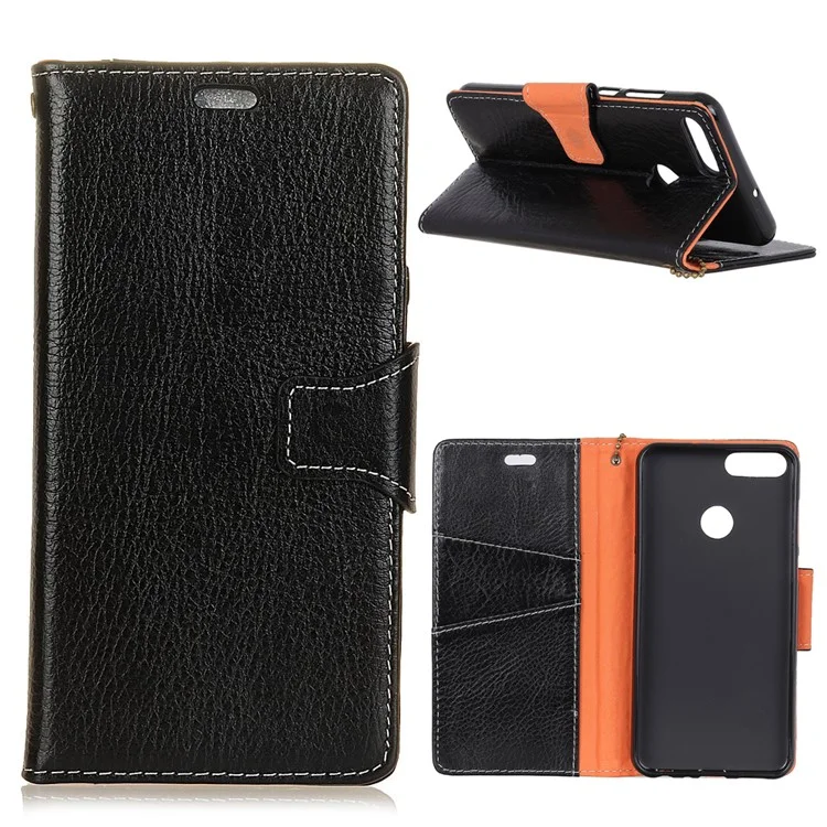 Crazy Horse Texture Genuine Leather Wallet Case for Huawei Honor 7C/Enjoy 8 /Y7 Prime (2018) - Black
