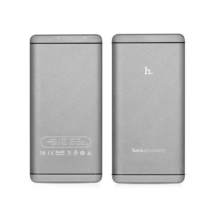HOCO UPB03 Dual USB 12000mAh Power Bank for iPhone iPad Samsung Pokemon Game - Grey