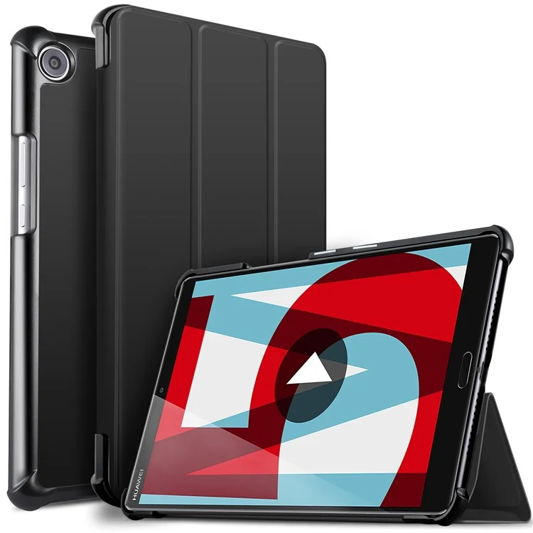 Tri-fold Stand Smart Leather Tablet Case for Huawei MediaPad M5 8 - Black