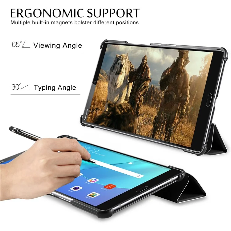 Tri-fold Stand Smart Leather Tablet Case for Huawei MediaPad M5 8 - Black