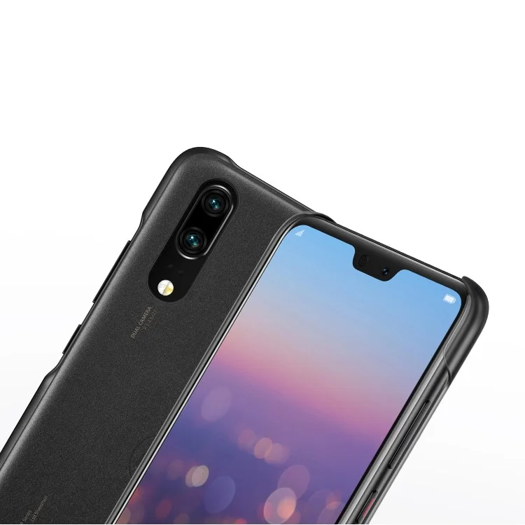 HUAWEI for Huawei P20 PU Leather Coated PC Hard Case + Magnetic Car Air Vent Mount Set - Black