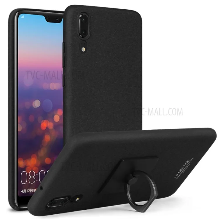 IMAK Ring Holder Kickstand Matte Hard Case + Screen Protector for Huawei P20 - Black