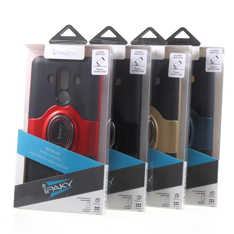 IPAKY PC + TPU Hybrid Protective Cover with Ring Holder Stand for Huawei Mate 10 Pro - Black