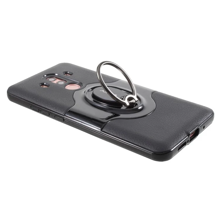 IPAKY PC + TPU Hybrid Protective Cover with Ring Holder Stand for Huawei Mate 10 Pro - Black