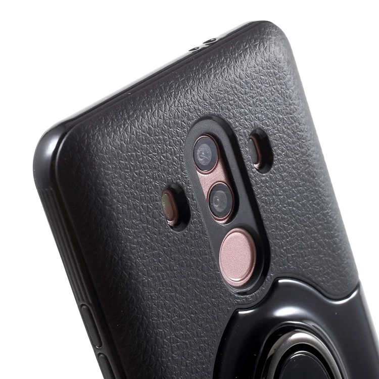 IPAKY PC + TPU Hybrid Protective Cover with Ring Holder Stand for Huawei Mate 10 Pro - Black
