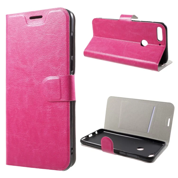Crazy Horse Texture Card Holder Stand Flip Leather Case for Huawei Honor 7C/Enjoy 8/Nova 2 Live /Y7 Prime (2018) - Rose