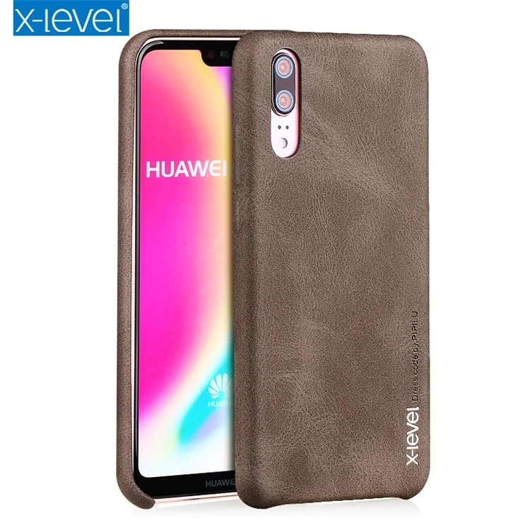 X-LEVEL Vintage Leather Coated PC Mobile Case for Huawei P20 Pro - Brown