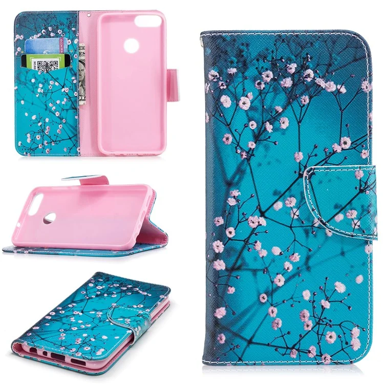 Pattern Printing PU Leather Wallet Stand Cover Case for Huawei P Smart / Enjoy 7S - Wintersweet