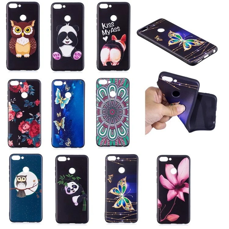 Pattern Printing Embossed TPU Case for Huawei P Smart / Enjoy 7S - Colorized Butterfly