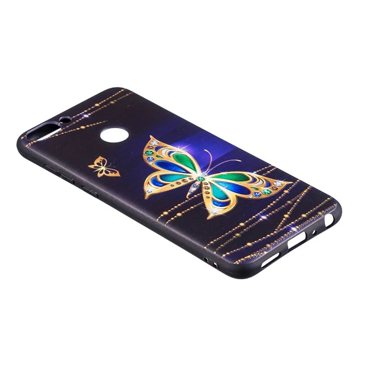 Pattern Printing Embossed TPU Case for Huawei P Smart / Enjoy 7S - Colorized Butterfly