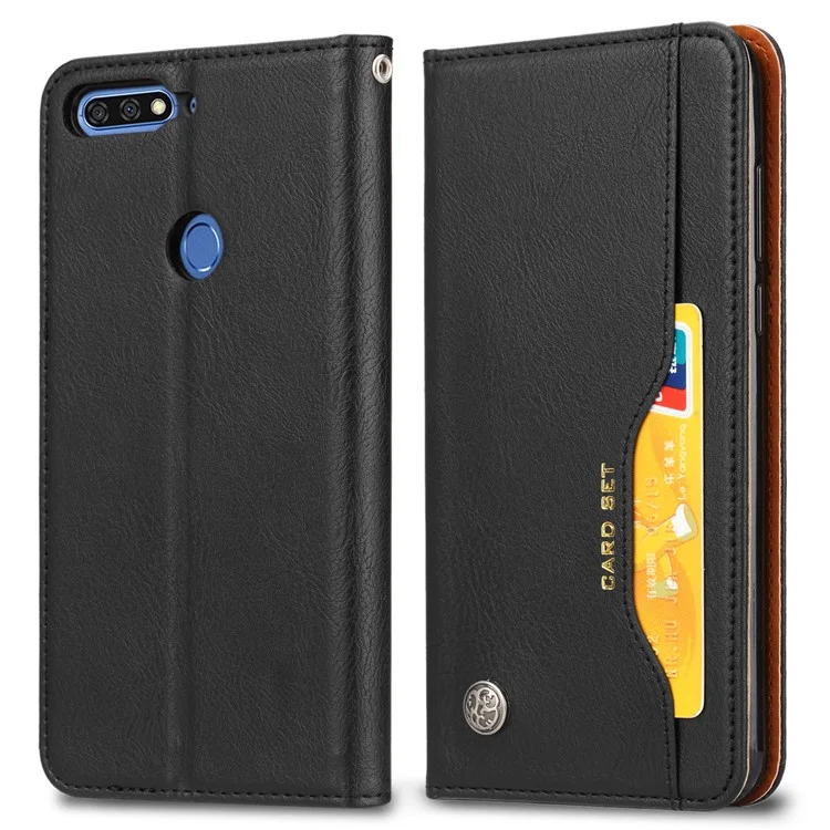 Auto-absorbed Stand Wallet Leather Case for Huawei Honor 7C / Enjoy 8 /Y7 Prime (2018)- Black