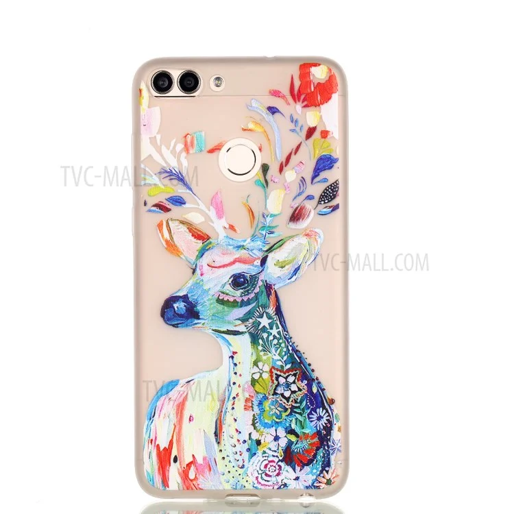 50Pcs/Set Luminous Patterned TPU Phone Cover for Huawei P Smart/Enjoy 7S - Flower Elk