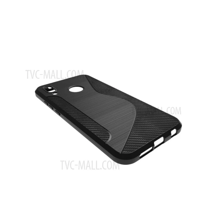 100Pcs/Set Carbon Fiber Brushed S Shape TPU Case for Huawei P20 Lite/Nova 3e - Black
