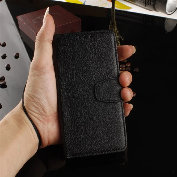 Litchi Grain PU Leather Stand Wallet Phone Case for Huawei P8 Lite (2017)/Honor 8 Lite - Black