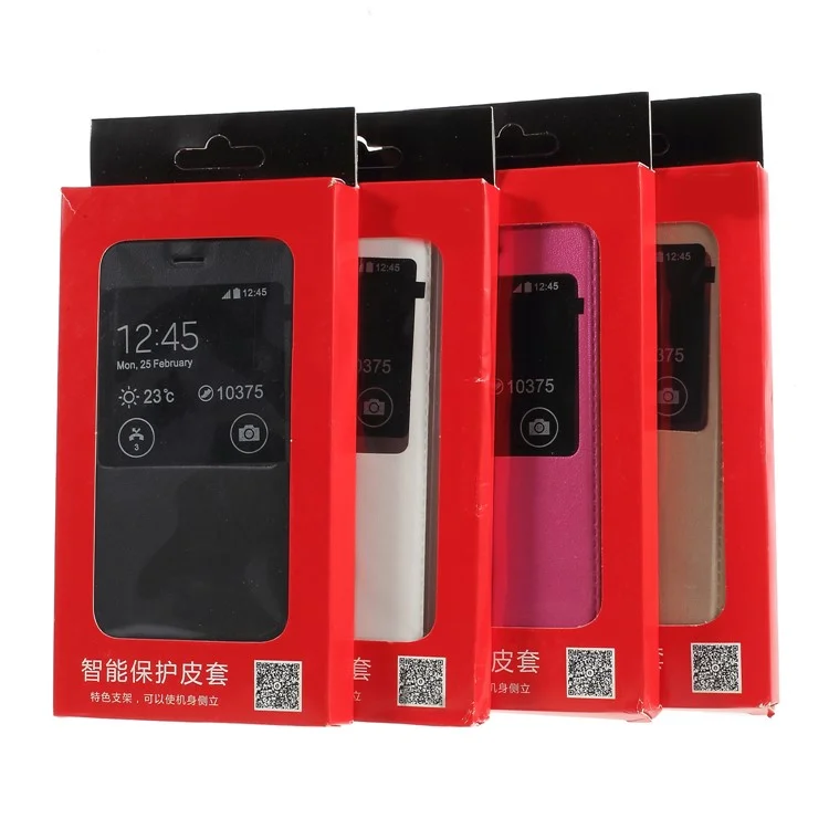 View Window Leather Stand Phone Case for Huawei P20 Lite / Nova 3e - Black