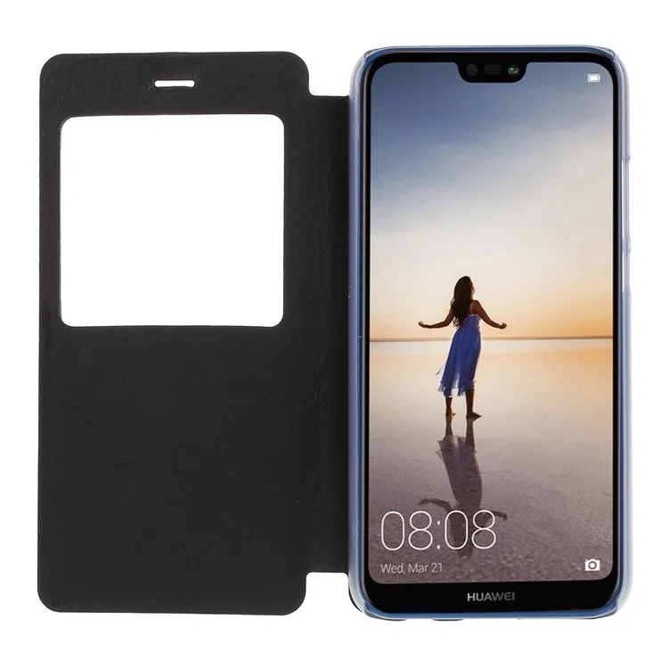 View Window Leather Stand Phone Case for Huawei P20 Lite / Nova 3e - Black