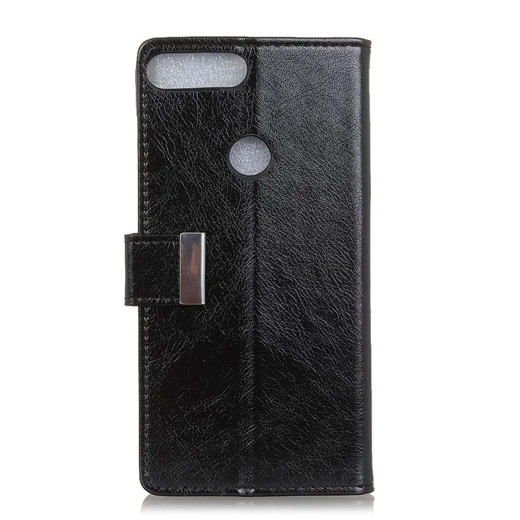 Textured Split Leather Stand Case with Card Slots for Huawei Y9 (2018) / Enjoy 8 Plus - Black