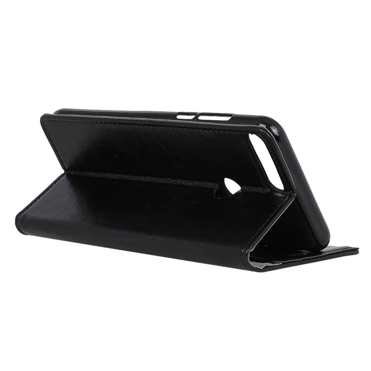 Textured Split Leather Stand Case with Card Slots for Huawei Y9 (2018) / Enjoy 8 Plus - Black
