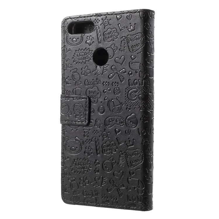 Cartoon Graffiti PU Leather Wallet Flip Stand Case for Huawei Y9 (2018)/Enjoy 8 Plus - Black