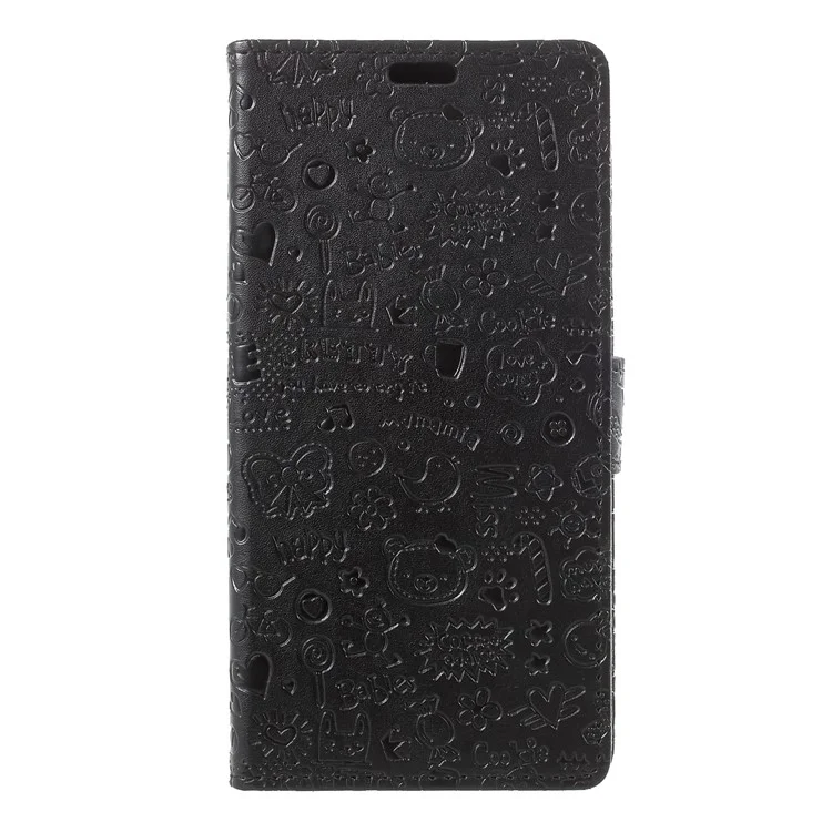 Cartoon Graffiti PU Leather Wallet Flip Stand Case for Huawei Y9 (2018)/Enjoy 8 Plus - Black