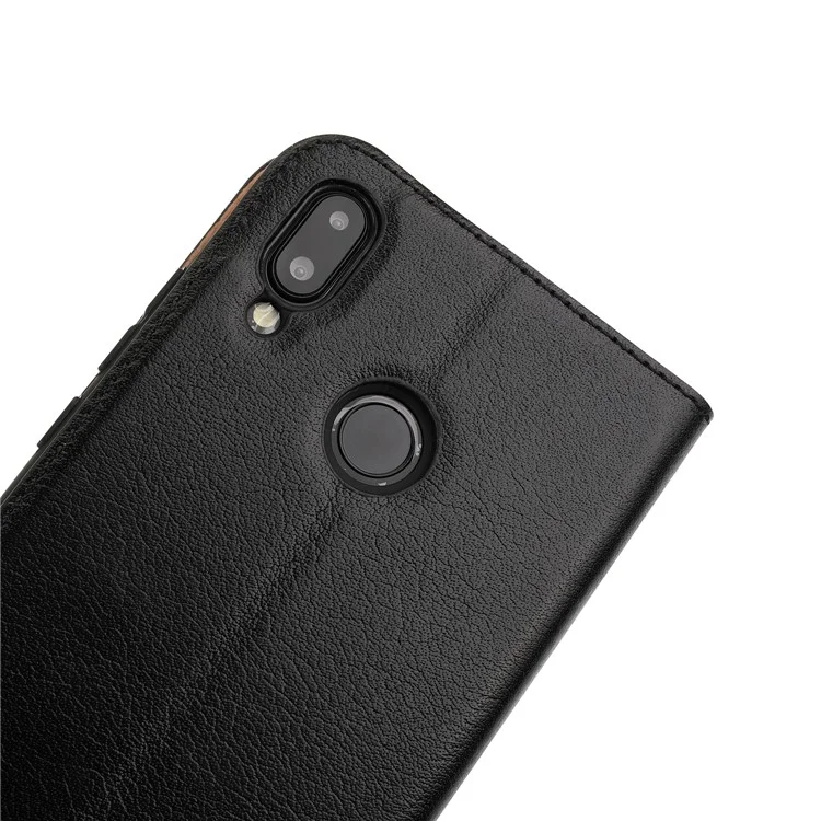 Dual View Windows Cowhide Leather Magnetic Stand Flip Case for Huawei P20 Lite/Nova 3e - Black