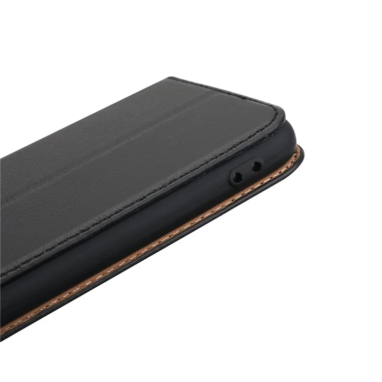 Dual View Windows Cowhide Leather Magnetic Stand Flip Case for Huawei P20 Lite/Nova 3e - Black