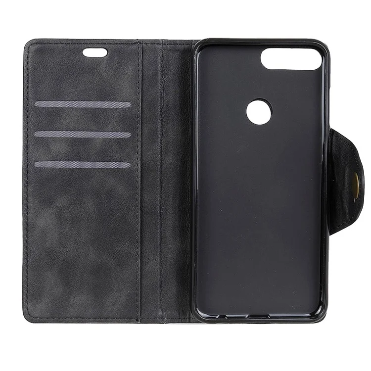 PU Leather Wallet Stand Mobile Case for Huawei Honor 7C/Enjoy 8 /Y7 Prime (2018) - Black
