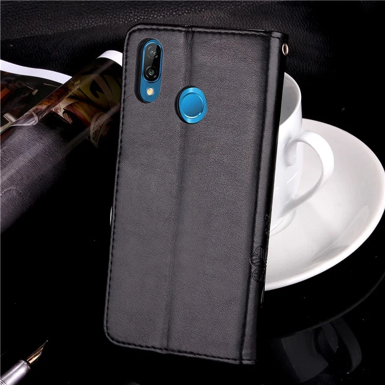 Imprint Clover Pattern Leather Wallet Case for Huawei P20 Lite / Nova 3e - Black