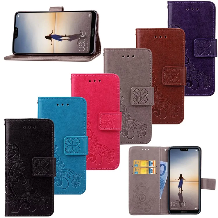 Imprint Clover Pattern Leather Wallet Case for Huawei P20 Lite / Nova 3e - Black