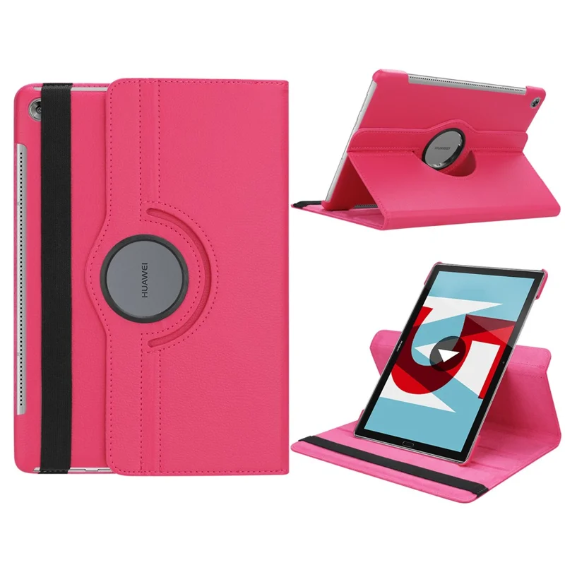 Litchi Grain Leather Stand Folio Case for Huawei Mediapad M5 10 / M5 10 (Pro) with Elastic Band - Rose