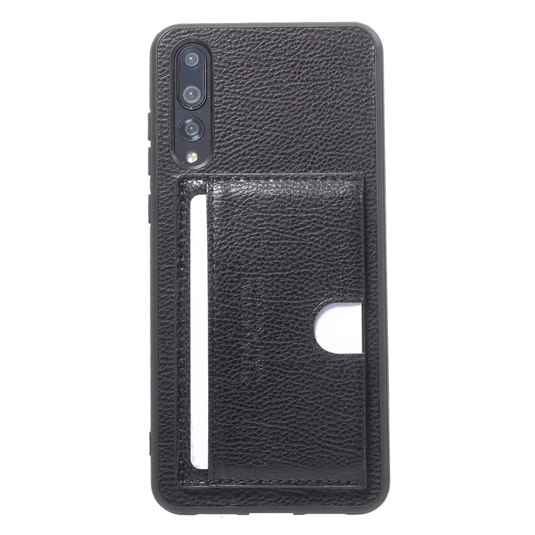 PU Leather Coated TPU Kickstand Card Holder Case for Huawei P20 Pro - Black