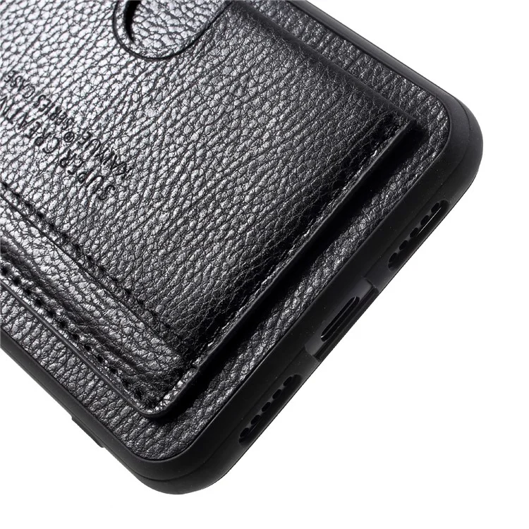 PU Leather Coated TPU Kickstand Card Holder Case for Huawei P20 Pro - Black