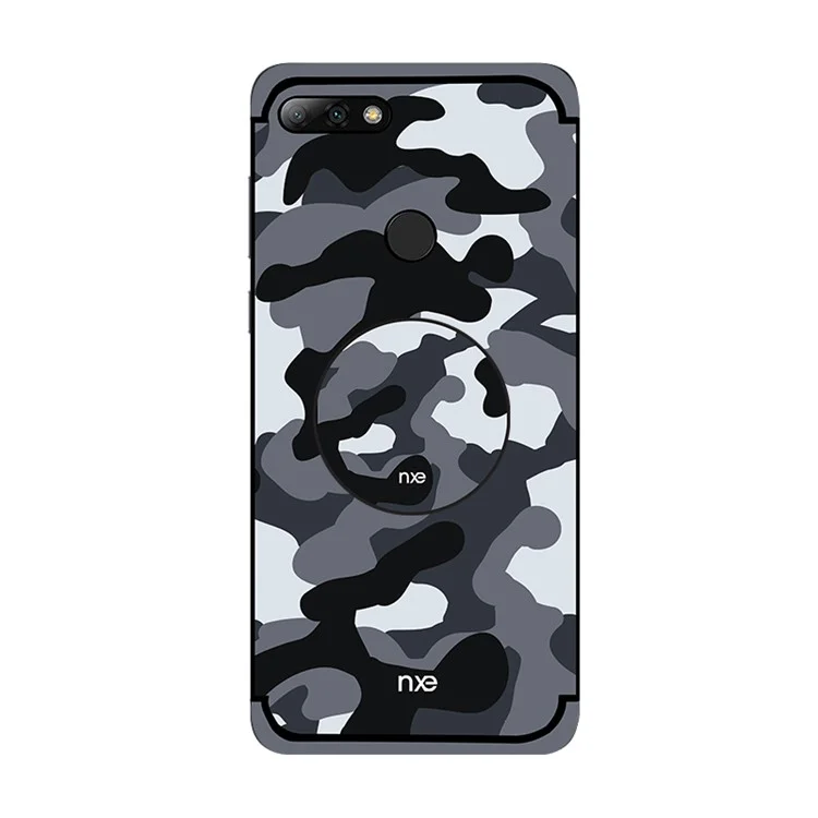 NXE Camouflage Pattern PC TPU Hybrid Case with Pop Out Stand for Huawei Honor 7C / Enjoy 8 /Y7 Prime (2018) - Grey