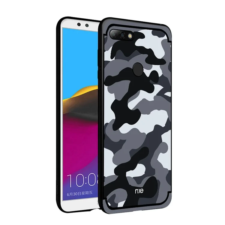 NXE Camouflage Pattern PC TPU Hybrid Case with Pop Out Stand for Huawei Honor 7C / Enjoy 8 /Y7 Prime (2018) - Grey