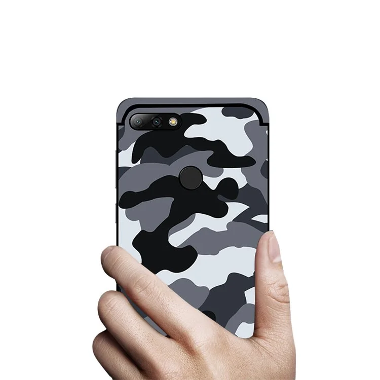 NXE Camouflage Pattern PC TPU Hybrid Case with Pop Out Stand for Huawei Honor 7C / Enjoy 8 /Y7 Prime (2018) - Grey