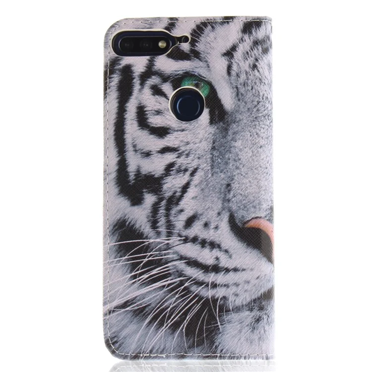 Pattern Printing Wallet Stand Leather Case for Huawei Honor 7C / Enjoy 8 /Y7 Prime (2018) - Tiger with Green Eye