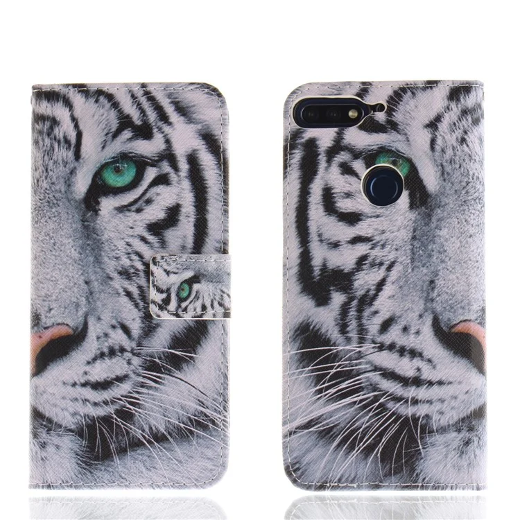 Pattern Printing Wallet Stand Leather Case for Huawei Honor 7C / Enjoy 8 /Y7 Prime (2018) - Tiger with Green Eye