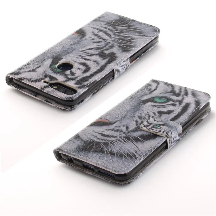 Pattern Printing Wallet Stand Leather Case for Huawei Honor 7C / Enjoy 8 /Y7 Prime (2018) - Tiger with Green Eye