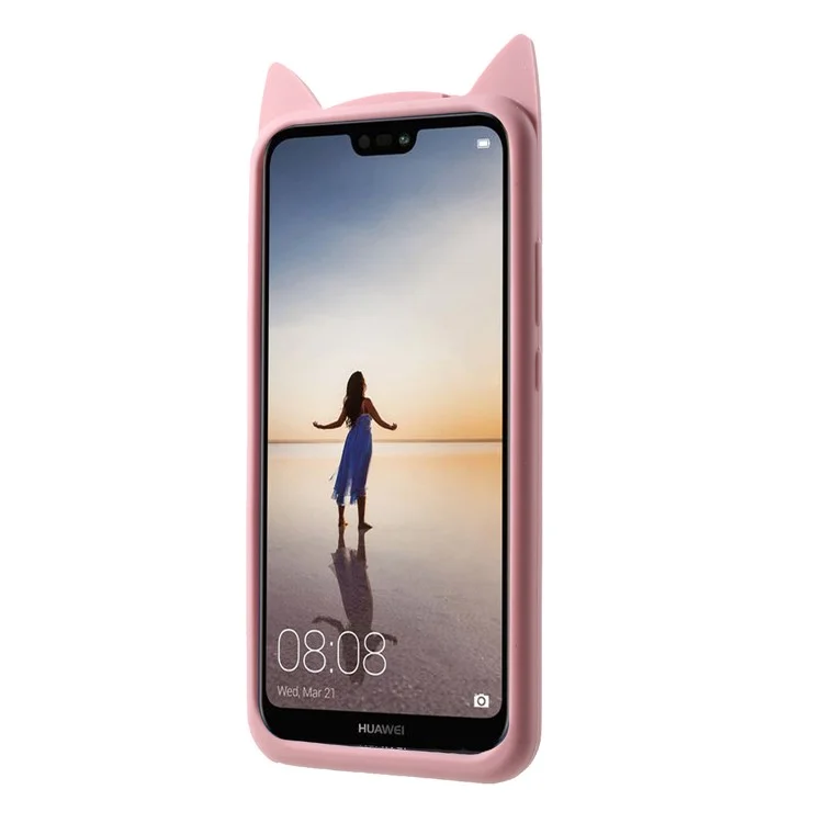 3D Mustache Cat Silicone Case for Huawei P20 Lite / Nova 3e - Pink