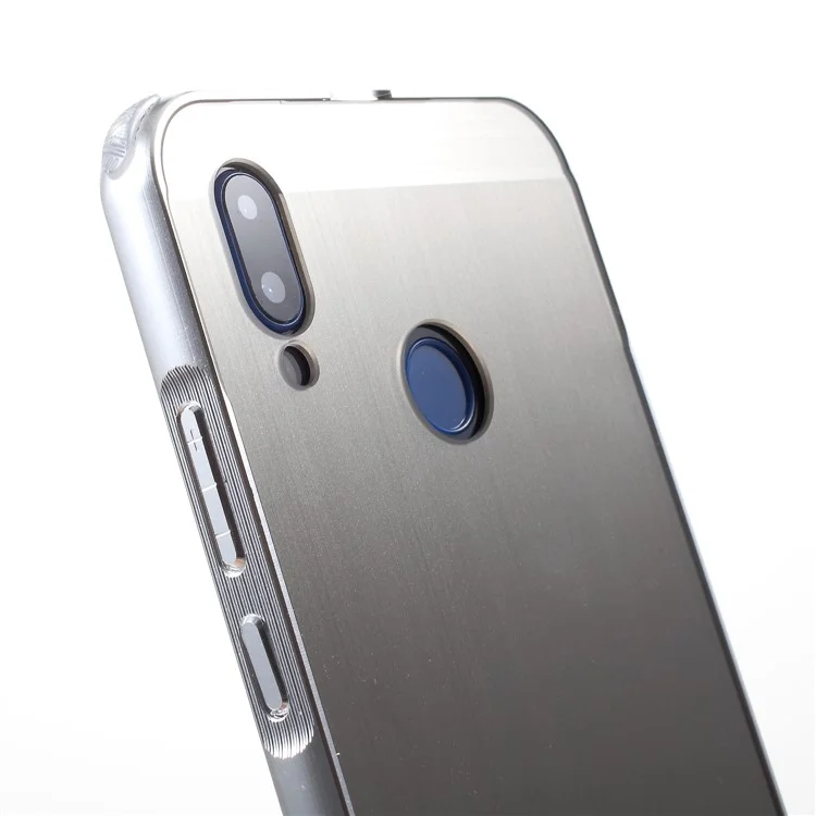 Slide-on Drop-proof Brushed PC Plate + Metal Bumper Hybrid Case for Huawei P20 Lite / Nova 3e - Silver