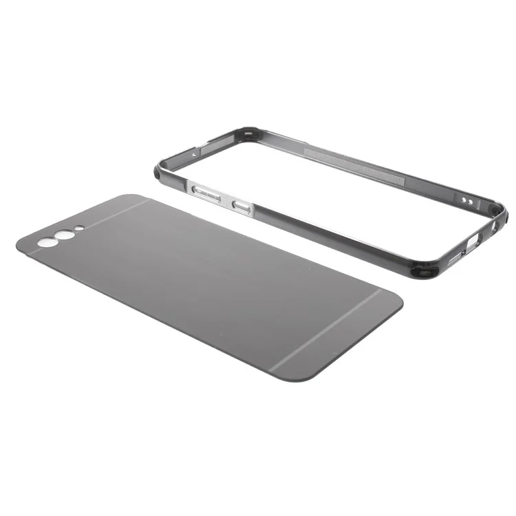 Slide-on Drop-proof Brushed PC Plate + Metal Bumper Hybrid Case for Huawei nova 2s - Grey