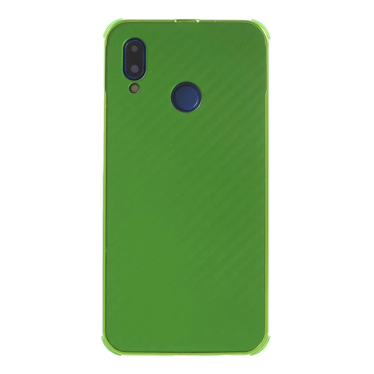 Slide-on Drop-proof Carbon Fibre PC Plate + Metal Bumper Hybrid Case for Huawei P20 Lite / Nova 3e - Green