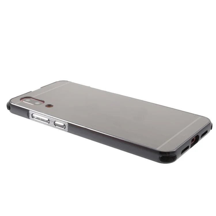 Plated Aluminum Alloy Bumper + Brushed PC Plate Drop-proof Back Case for Huawei P20 - Grey