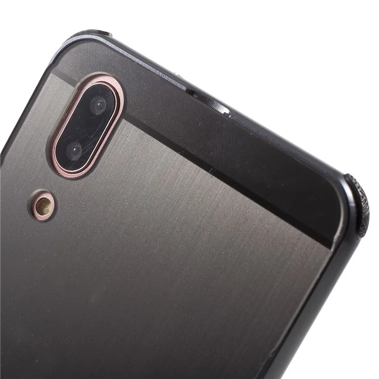 Plated Aluminum Alloy Bumper + Brushed PC Plate Drop-proof Back Case for Huawei P20 - Grey