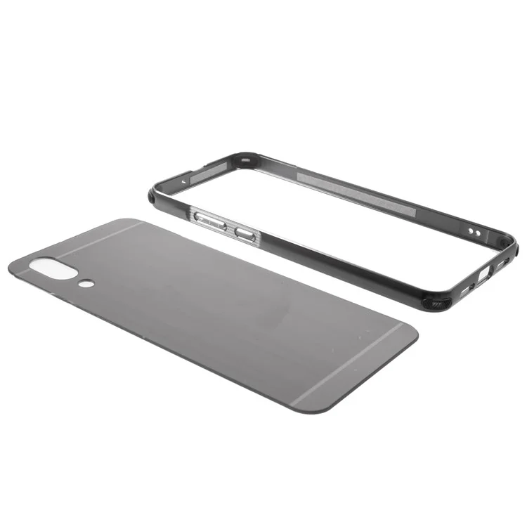 Plated Aluminum Alloy Bumper + Brushed PC Plate Drop-proof Back Case for Huawei P20 - Grey